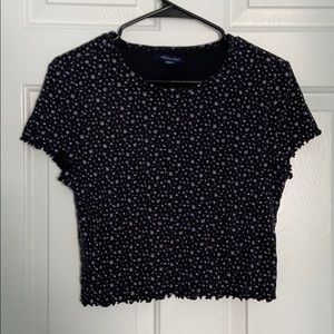 American Eagle Black Floral Crop Top